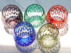 1 Set Round 5Colors Whiskey Glasses Japanese Edo Kiriko Hand Cut To Crystal 11oz