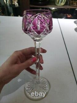 1 Wine goblet Glass Hock, Amethyst Cut to clear Crystal Saint Louis STL54