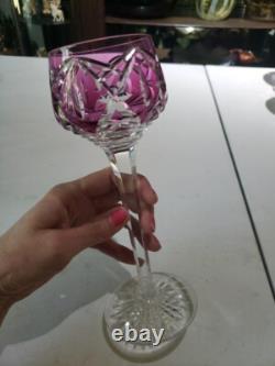 1 Wine goblet Glass Hock, Amethyst Cut to clear Crystal Saint Louis STL54