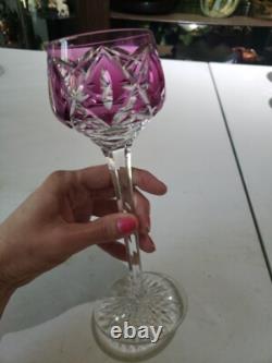 1 Wine goblet Glass Hock, Amethyst Cut to clear Crystal Saint Louis STL54