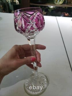 1 Wine goblet Glass Hock, Amethyst Cut to clear Crystal Saint Louis STL54