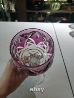 1 Wine goblet Glass Hock, Amethyst Cut to clear Crystal Saint Louis STL54