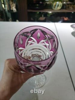 1 Wine goblet Glass Hock, Amethyst Cut to clear Crystal Saint Louis STL54