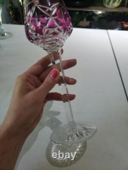1 Wine goblet Glass Hock, Amethyst Cut to clear Crystal Saint Louis STL54