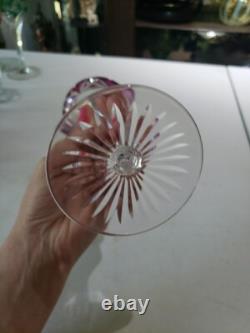 1 Wine goblet Glass Hock, Amethyst Cut to clear Crystal Saint Louis STL54