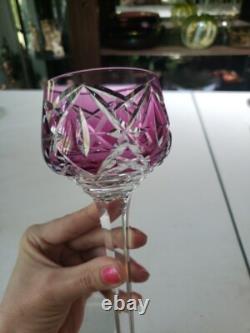 1 Wine goblet Glass Hock, Amethyst Cut to clear Crystal Saint Louis STL54