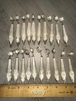 20 Vintage antique Cut Crystal Glass Chandelier Icicle Prisms Legit Antique