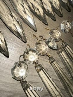 20 Vintage antique Cut Crystal Glass Chandelier Icicle Prisms Legit Antique