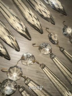 20 Vintage antique Cut Crystal Glass Chandelier Icicle Prisms Legit Antique