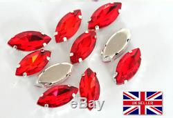 20x red mounted Sew On Cut Glass Crystals Rhinestones Diamante 8x13mm #7