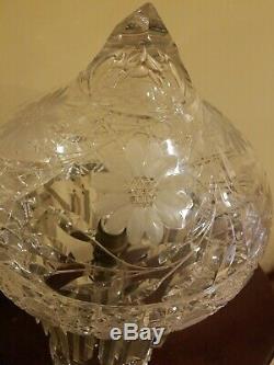 21 Antique Cut Crystal Dome Glass Mushroom Lamp Flowers 8 Fitter Shade VTG