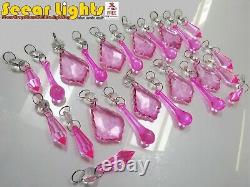 24 Chandelier Pink Leaf Droplets Cut Glass Crystals Christmas Tree Decorations