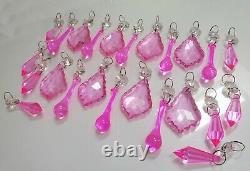 24 Chandelier Pink Leaf Droplets Cut Glass Crystals Christmas Tree Decorations