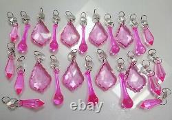 24 Chandelier Pink Leaf Droplets Cut Glass Crystals Christmas Tree Decorations