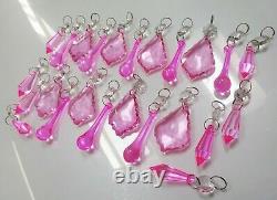 24 Chandelier Pink Leaf Droplets Cut Glass Crystals Christmas Tree Decorations