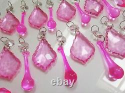 24 Chandelier Pink Leaf Droplets Cut Glass Crystals Christmas Tree Decorations