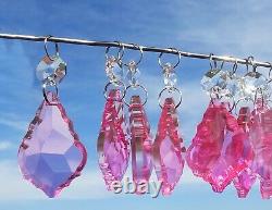 24 Chandelier Pink Leaf Droplets Cut Glass Crystals Christmas Tree Decorations