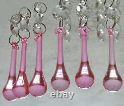 24 Chandelier Pink Leaf Droplets Cut Glass Crystals Christmas Tree Decorations