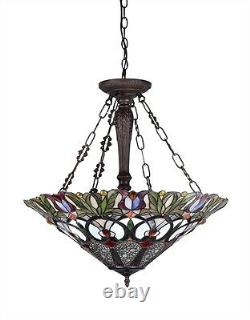 24 Inverted Victorian Pendant Hanging Ceiling Light Fixture Stained Cut Glass