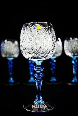 280ml/9.5oz Vintage handmade Cut Crystal Green Stem Wine Glasses, Set of 6 glass