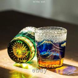 2PCS Kiriko Fuji Mountain Hand Cut To Cased Crystal Glasses For Whiskey Sets 9oz