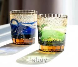 2PCS Kiriko Fuji Mountain Hand Cut To Cased Crystal Glasses For Whiskey Sets 9oz