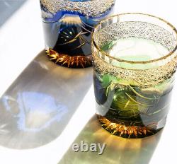2PCS Kiriko Fuji Mountain Hand Cut To Cased Crystal Glasses For Whiskey Sets 9oz