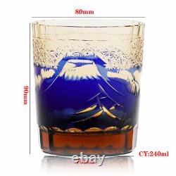2PCS Kiriko Fuji Mountain Hand Cut To Cased Crystal Glasses For Whiskey Sets 9oz