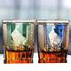 2Pcs Edo Kiriko Crystal Whiskey Glasses Hand Cut To Clear Green 9oz Gift Packing