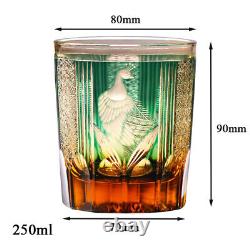 2Pcs Edo Kiriko Crystal Whiskey Glasses Hand Cut To Clear Green 9oz Gift Packing