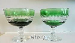 (2) ABP Antique DORFLINGER Style RENAISSANCE Green Overlay Cut Crystal Compotes