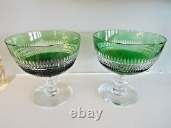 (2) ABP Antique DORFLINGER Style RENAISSANCE Green Overlay Cut Crystal Compotes