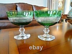 (2) ABP Antique DORFLINGER Style RENAISSANCE Green Overlay Cut Crystal Compotes