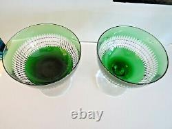 (2) ABP Antique DORFLINGER Style RENAISSANCE Green Overlay Cut Crystal Compotes