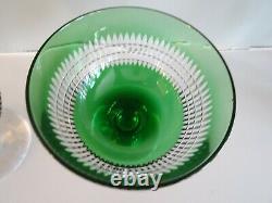 (2) ABP Antique DORFLINGER Style RENAISSANCE Green Overlay Cut Crystal Compotes