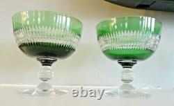 (2) ABP Antique DORFLINGER Style RENAISSANCE Green Overlay Cut Crystal Compotes