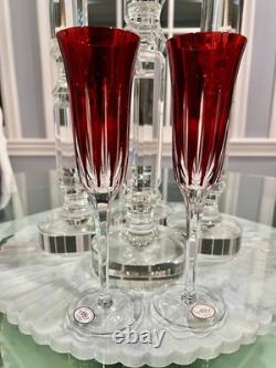 2 AJKA CASTILLE ruby cased cut to clear crystal champagne flutes STORE CLOSING