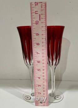 2 AJKA CASTILLE ruby cased cut to clear crystal champagne flutes STORE CLOSING