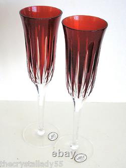 2 AJKA CASTILLE ruby cased cut to clear crystal champagne flutes STORE CLOSING