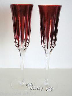 2 AJKA CASTILLE ruby cased cut to clear crystal champagne flutes STORE CLOSING