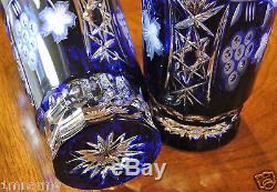 (2) AJKA MARSALA COBALT BLUE Cased Cut Crystal Highball, Water Beverage Glasses