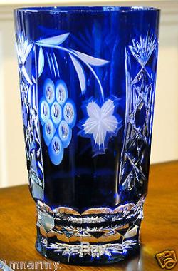 (2) AJKA MARSALA COBALT BLUE Cased Cut Crystal Highball, Water Beverage Glasses