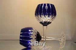 2 Ajka Castille Cobalt Blue Cased Cut to Clear Crystal Wine Balloon Goblets New