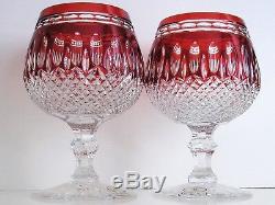 2 Ajka Clarendon Ruby Red Cased Cut To Clear Crystal Inhaler Brandy Cognac