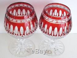 2 Ajka Clarendon Ruby Red Cased Cut To Clear Crystal Inhaler Brandy Cognac