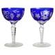 2 Antique Bohemian Cobalt Blue Floral & Grape Cut To Clear Crystal Wine Goblets