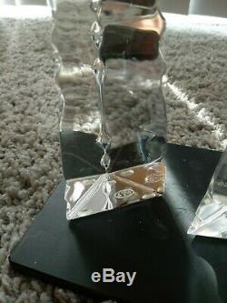 2 Baccarat Crystal Cut Optic Pyramid Trylon Obelisk Art Glass Sculpture, 9.75
