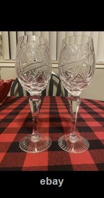 2 Crystal Hock Wine Glasses 8in