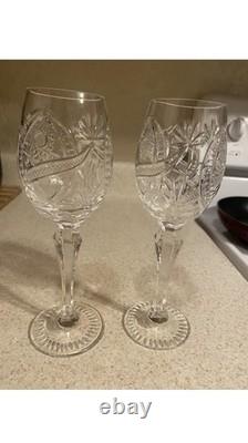 2 Crystal Hock Wine Glasses 8in