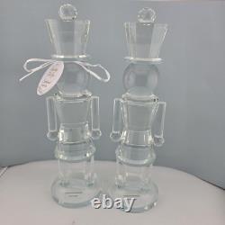 2 Elegant Cut Crystal Glass Nutcracker Figurine Set Holiday Christmas Decor